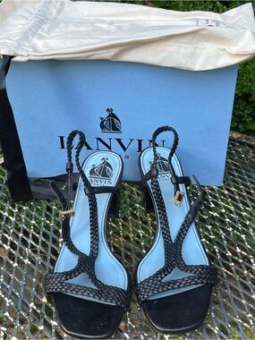 Lanvin Black Braided Leather Slingback Sandals with Light Blue Insole!